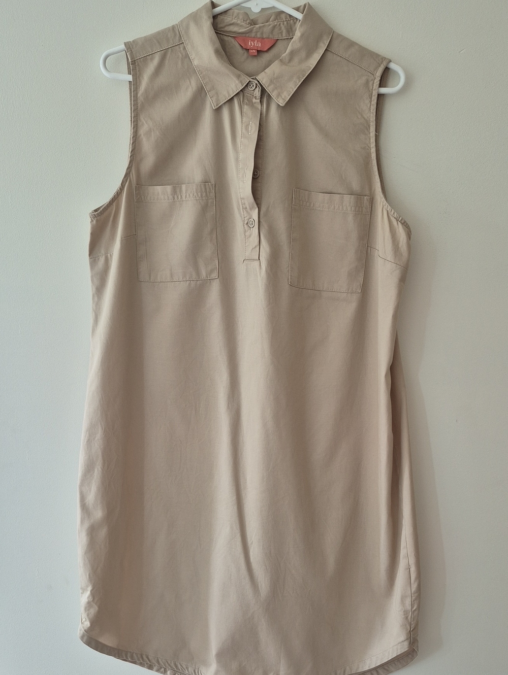 Iyla Sleeveless Collared Beige Dress